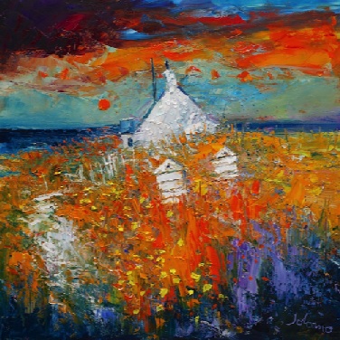 Harvest Moon and Beehives on Mull 24x24 Harvest Moon and Beehives on Mull 24x24